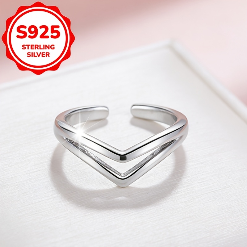 Women's V-Shaped Double Layer Toe Ring, S925 Silver Adjustable Ring